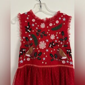 Mini Boden 6-7Y 122cm Red Christmas Holiday Dress with Tulle & Embroidery